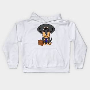 Funny dachshund is on the way to work Kids Hoodie